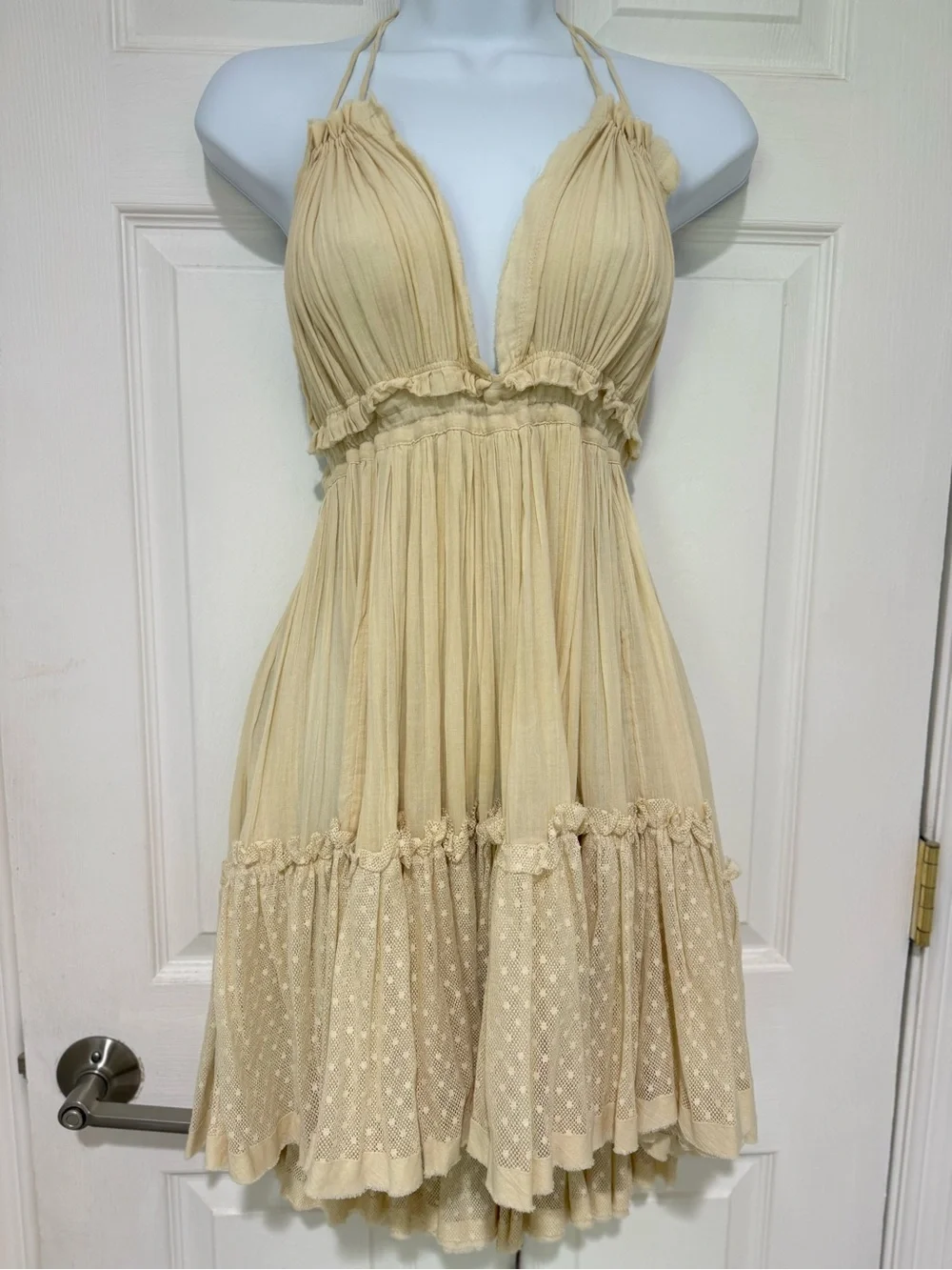 Free People 100 Degree Cream White Bohemian Party Beach Sexy Mini Dress Medium - Picture 6 of 13